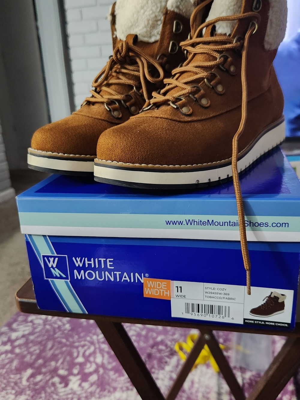 White Mountain Men’s Cozy Lace-Up Boots in Tobacco Brown